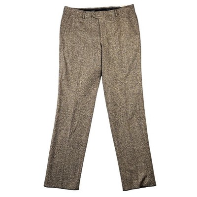 Z Zegna (not hemmed) Brown Wool Blend Tweed Trousers Pants 56R 7FM2C2 Basic NWT