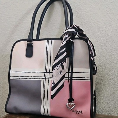 BRIGHTON VERA NEUMANN COLOR BLOCK BUFF/BLACK PLAID SHOULDER HANDBAG 