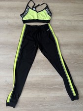 Women's 2-Piece Activewear Set Sports Bra Tapered Pants Black/Green Size S