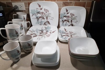 Vintage Corelle TWILIGHT GROVE 38pc Square Dish Set Service for 6