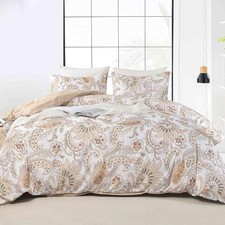 Paisley Duvet Cover Set Size, Tan Taupe Classy Boho Damask King Tan Paisley