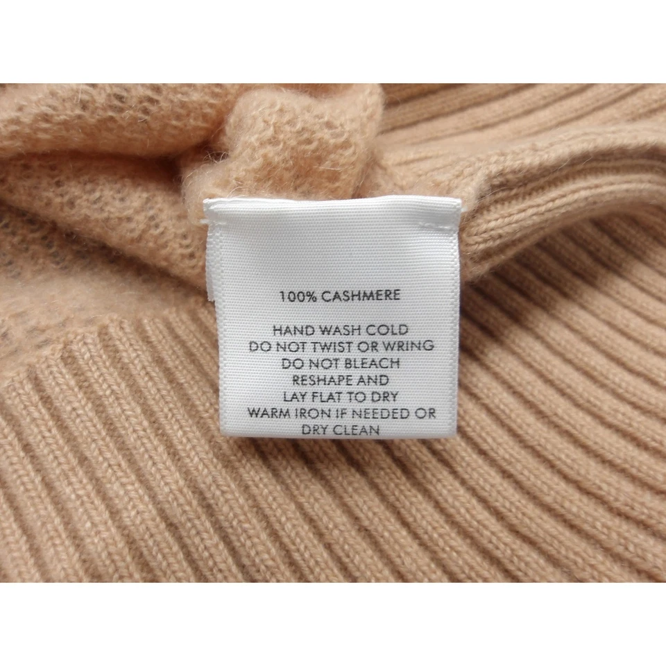 Suéter BLANCO+WARREN Bronceado Acanalado Cuello Redondo Manga Abullonada 100% Cachemira M/#1281 Foto 3 de 4