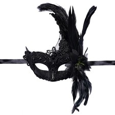 Black Feather Masquerade Mask Feather Venetian Mask for Women Cosplay Party H...