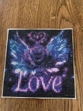 Handmade Love Diamond Art Wall Hanging Picture, Purple  Blue Wings