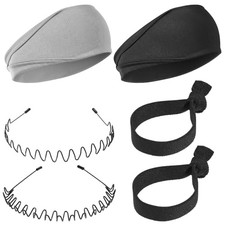 6-Piece Set Men's Metal Hair Band Wavy Neutral Black Headband Elastic Non Slip