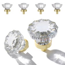 4 Pack Brushed Gold Crystal Cabinet Knobs for Drawer,1.5 inch