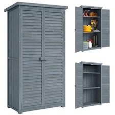 Outsunny Wooden Garden Storage Shed, 3 Shelves Tool Cabinet, Grey
