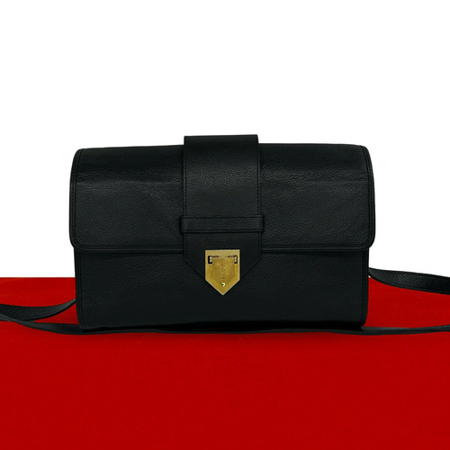 Yves Saint Laurent Shoulder Bag Leather Black Unisex #TVB1952