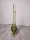 Fenton Swung Vase 16” Thumb Print Footed Green Glass Read Description