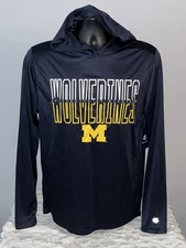 MICHIGAN WOLVERINES NCAA CHAMPION PERFORMANCE LONG SLEEVE HOODED SHIRT MED NWT