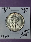 1945-S WALKING LIBERTY HALF DOLLAR. MS/BU/ PRISTINE. BEAUTY