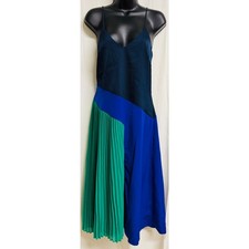 Cushine Target Women Midi Shift Dress 8 Fit Flare Pleat Spaghetti Green Blue New