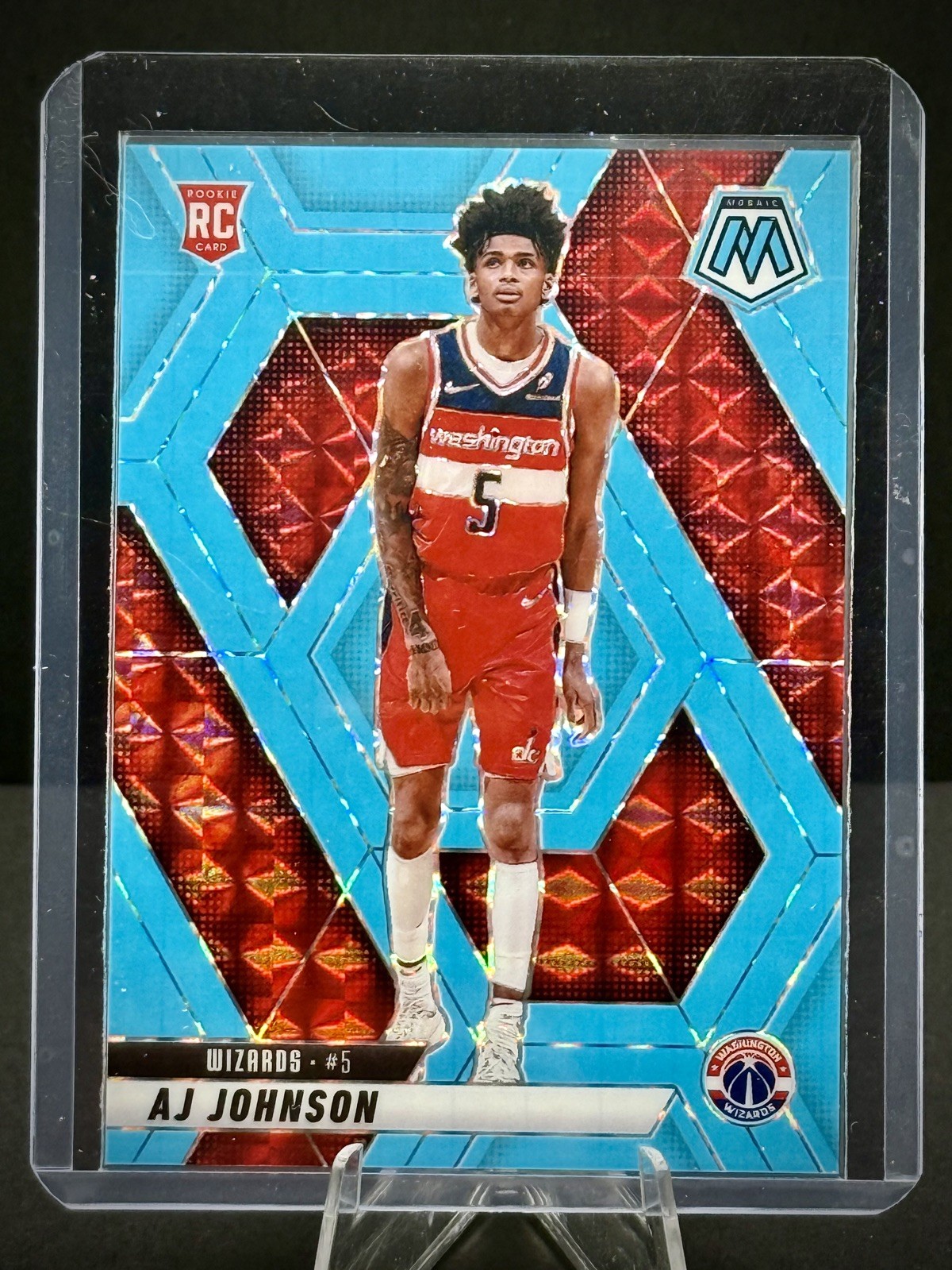 2024-25 Panini Mosaic - AJ Johnson #215 - Blue Fluorescent  /75 (RC) Wizards