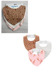 Carter's Child of Mine Baby Bandana Bibs Cheetah Giraffe 3-Pack Snap Closure NEW