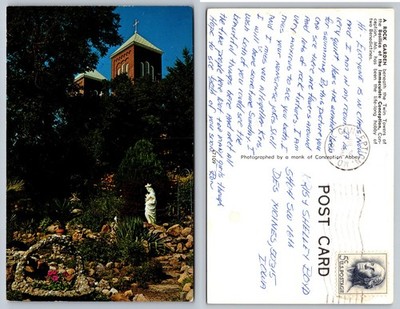 Conception Abbey Tower Garden Statue Postcard