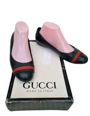 Gucci Authentic Monogram Leather Damen Flats Ballerinas Schuhe GrEur37,5 UK4,5