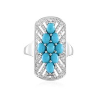Cavill Ring TüRkis 1,44Ct Sterling Silber Platin Cabochon Zirkon 0,37Ct