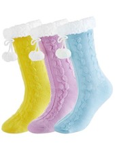 Womens Fuzzy Slipper Socks with Gripper Christmas Pastel Cozy Non Slip Winter...