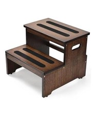Bed Step Stool for High Beds, Large Bamboo 2-Step Stool for Adults Dark Brown
