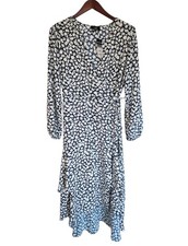 Wallis Navy White Floral Wrap Midi Dress Size 18 BNWT High Low Hem Long Sleeve