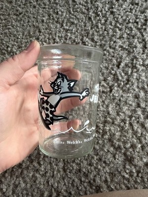 Vintage 1990 Welch's Glass Jar Tom And Jerry Cat Surfing Mug or Decor
