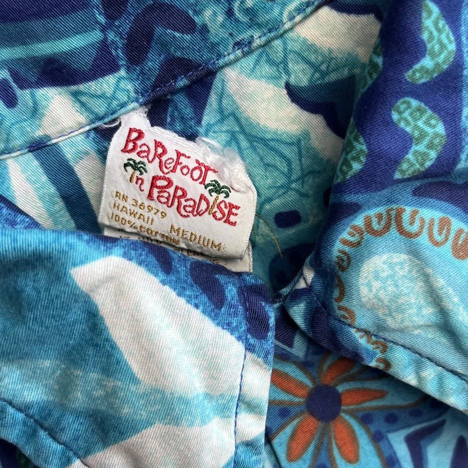 Винтажная гавайская рубашка Go Barefoot in Paradise размер M лагерь синий воротник-петля 70-е ЧИТАЙТЕ - Изображение 2 из 4
