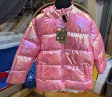 OZARK TRAIL LITTLE GIRLS PINK METALLIC PUFFER JACKET, HOODED W/ZIPPER, NEW