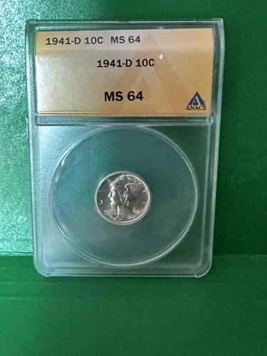 1941 Mercury Dime 10c ANACS MS-64 FB - Beautiful Full Bands Specimen - HOT COIN!