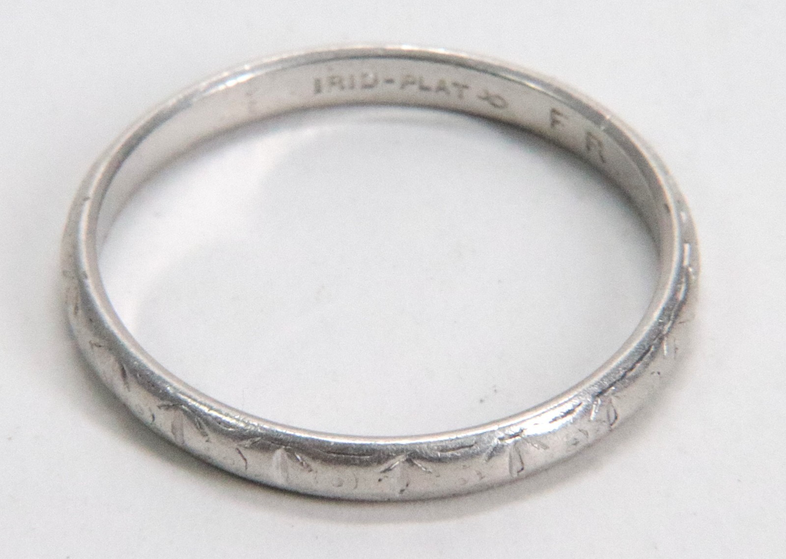 Antique Platinum Engraved Stackable Wedding Band - image 5