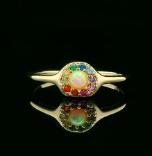 Dainty Opal Ring | Rainbow CZ Gold Ring | Minimalist Multicolor Gemstone Ring