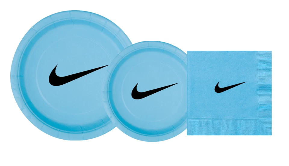 Juego de platos y servilletas de papel de fiesta personalizados, azul claro con negro, suministros para fiestas Foto 4 de 4