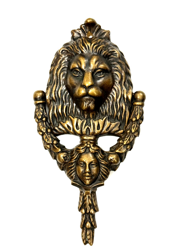 Vtg Lion & Maid Head Door Knocker BRONZE Sculpture M. Sebek Signed Unused