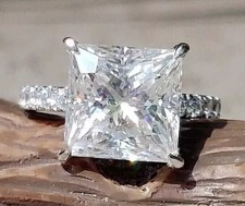 Certified Princess Cut 4 Ct White Diamond Solitaire Ring 925 Silver Great Shine