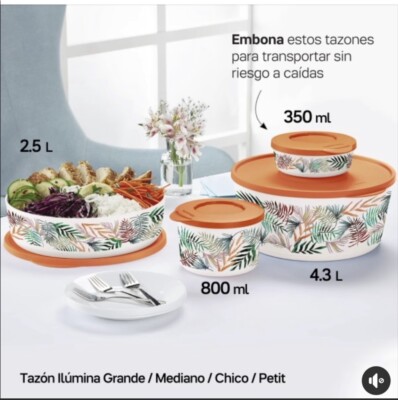 Tupperware Ilumina Bowls Set Of 4 Serving Tropical Leaves Food