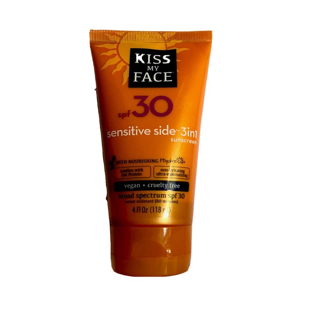 Kiss My Face Sensitive Side 3in1 Sunscreen SPF 30 Vegan 4 oz Exp 06/