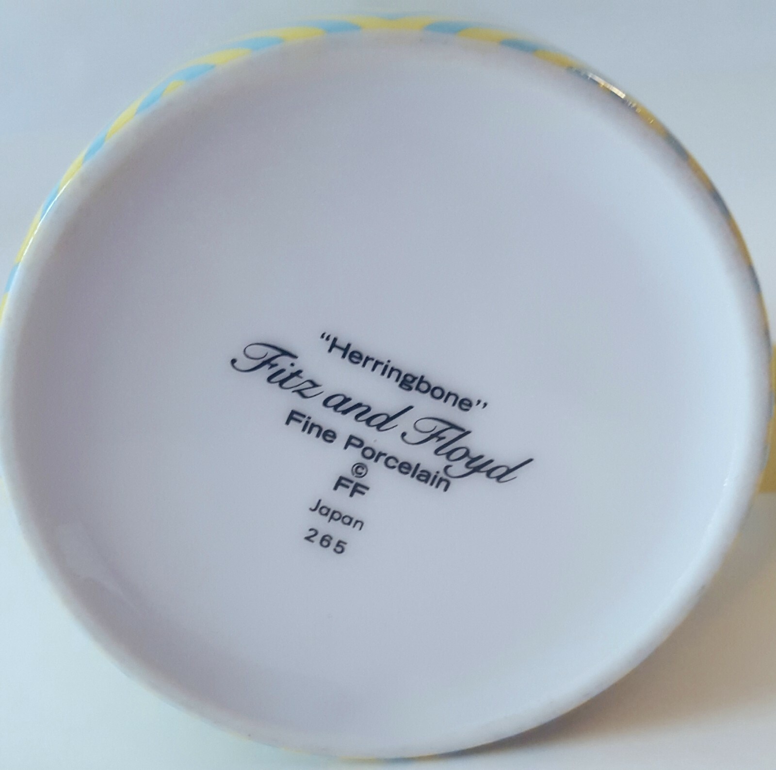  Fitz & Floyd Herringbone Coffee Mug Tea Cup Yellow Turquoise Blue Porcelain