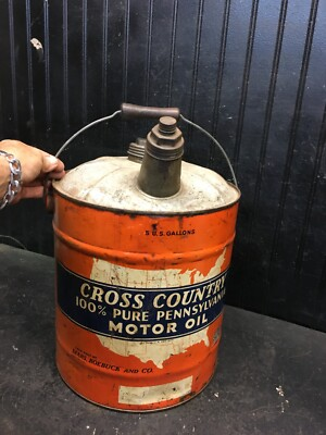 #ad SEARS CROSS COUNTRY MOTOR OIL 5 GALLON VINTAGE Gas Wood HANDLE CAN $135.00