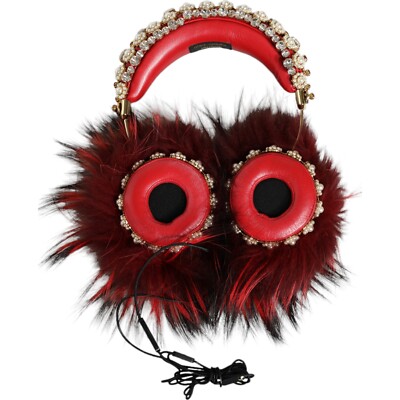 DOLCE GABBANA Headphones Red Gold Crystal Fur Headset Audio AUX RRP  7230usd