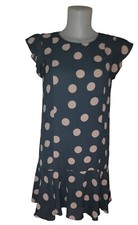 Ann Taylor Loft Sz S Womens Grey Polka Dot Ruffle Retro Festival Mini Dress