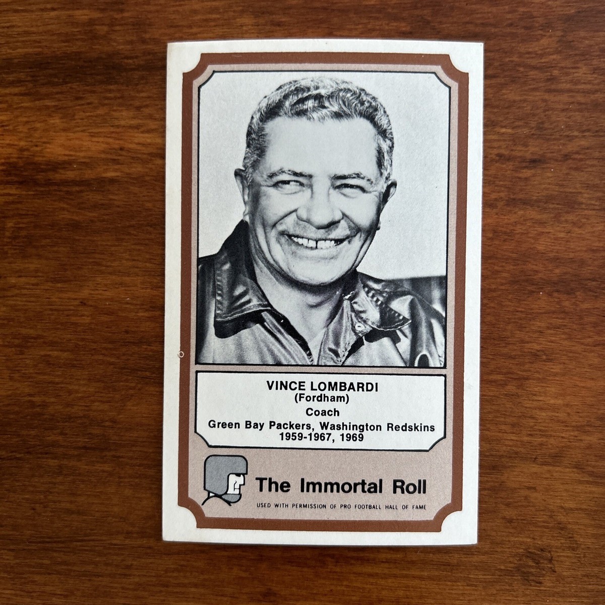 1974 Fleer Football The Immortal Roll Vince Lombardi Washington