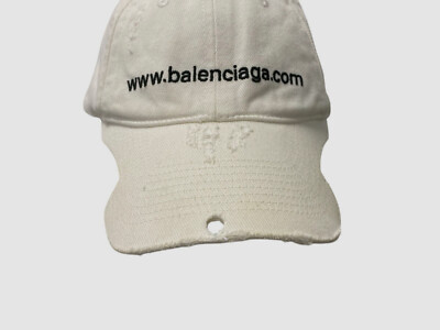 Balenciaga Men's White Distressed Piercing Logo Baseball Cap Hat