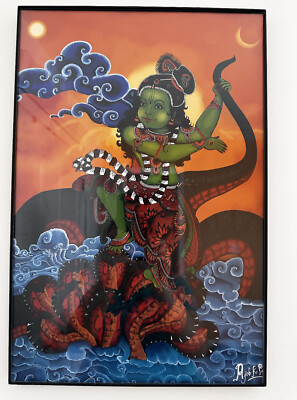 Beautiful Krishna as Kaliya Mardan, Kerala ,India Mural Art (12*18 with Frame )