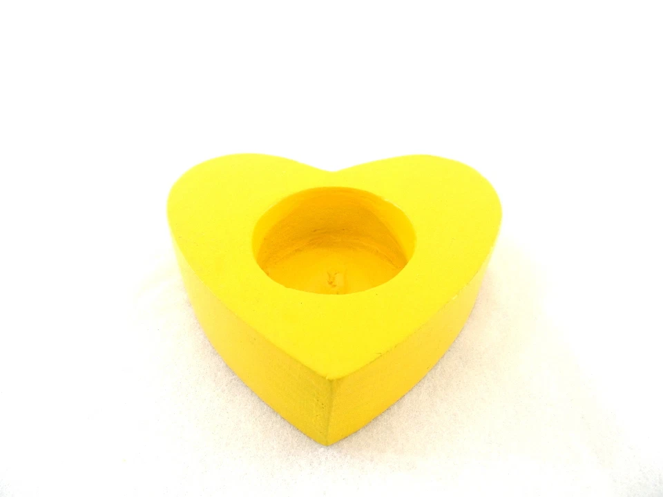 Teelichthalter Set 4 Stück Herzform Holz Gelb Deko Neu - Bild 2 von 4