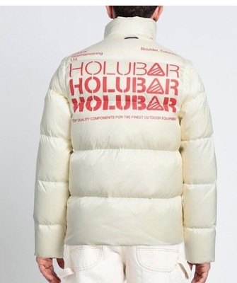 £500+ HOLUBAR MENS WHITE DUCK DOWN BOMBER PUFFER BUBBLE LOGO JACKET COAT BNWT