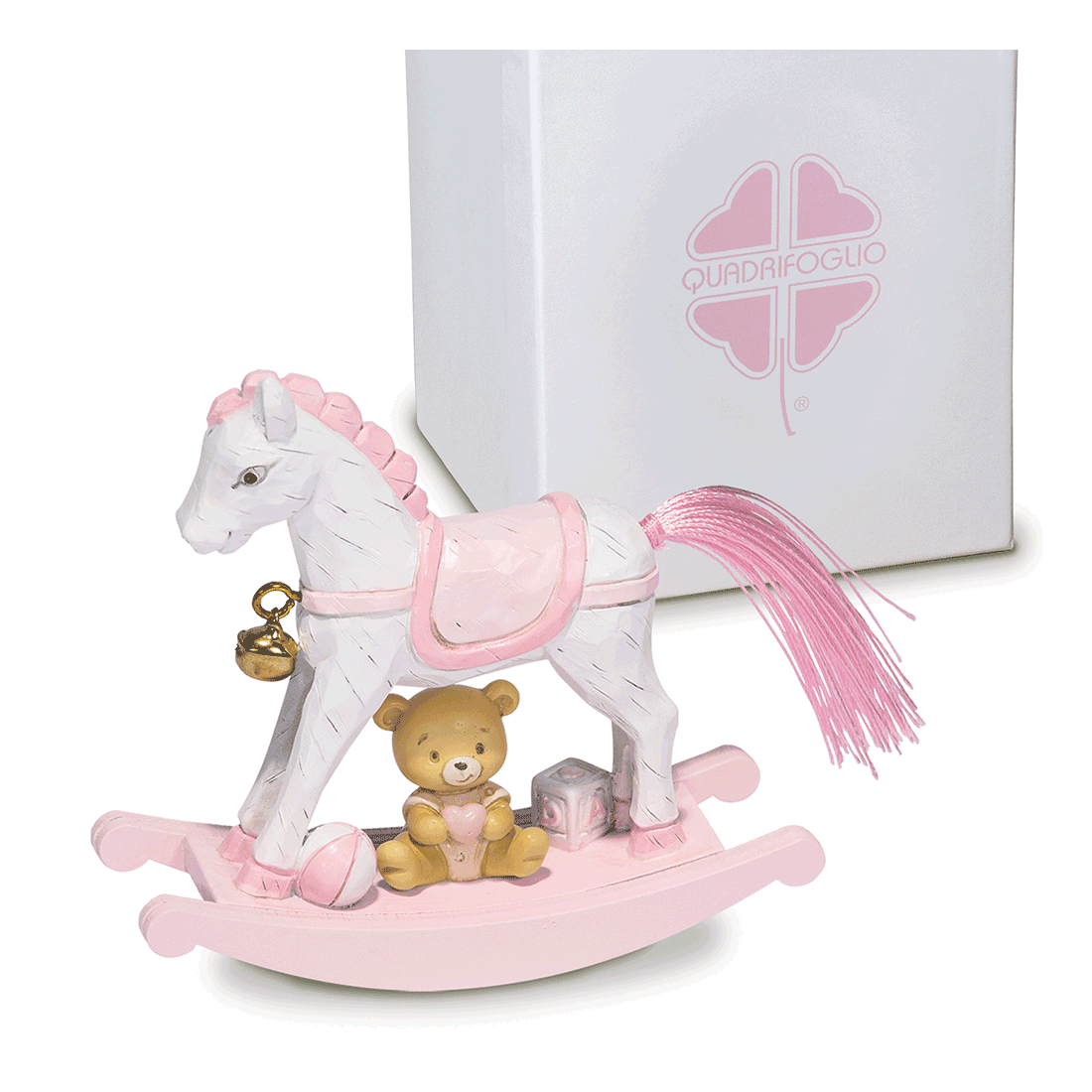 DUBLINO CAVALLO A DONDOLO ROSA 8xH.7 CON SCATOLA BOMBONIERA BATTESIMO NASCITA  E