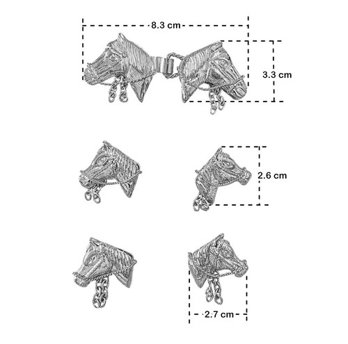 Mexican MARIACHI "Charro" silver horse head design steel vest brooch closure set - Picture 2 of 2