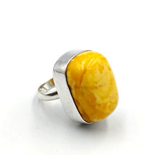 Vintage Sterling Silver 925 Egg Yolk Butterscotch Baltic Amber Ring Sz 7