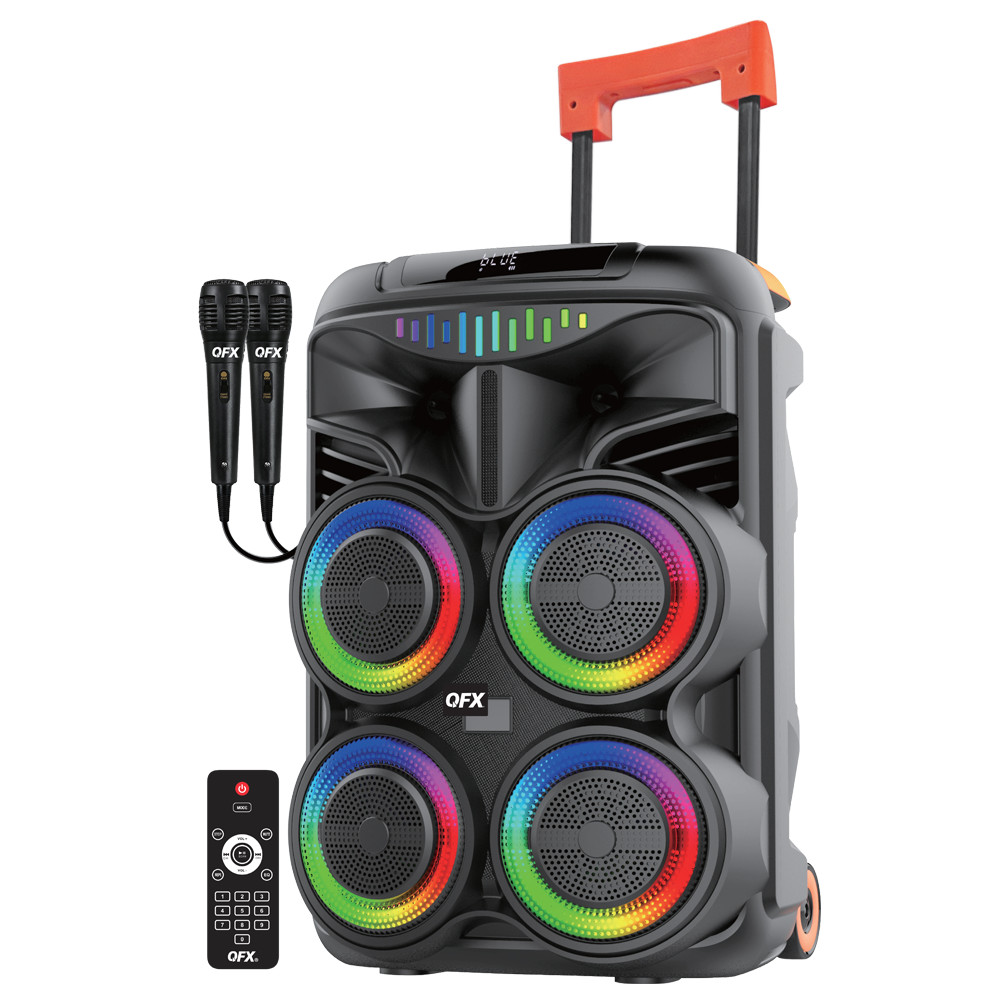 QFX PBX-840 4x 8" Rechargeable Party Speaker +TMS +USB/SD/FM/EQ/AUX +Two Mics