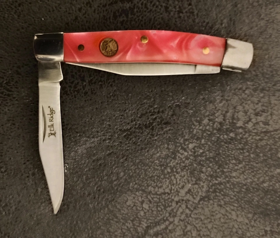 Pink Retro Classic Elk Ridge Camping Knife 2 Stainless Blades - Image 3 of 4
