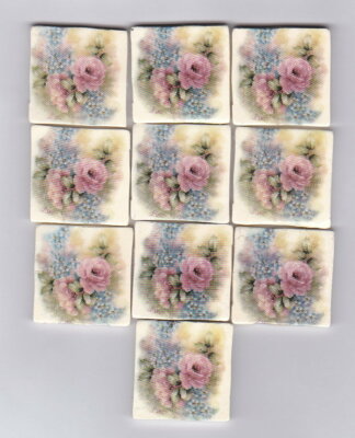 Mosaic Tiles Set 10 flower Rose Garden Tessera Pink Shabby Clay Handmade  G501